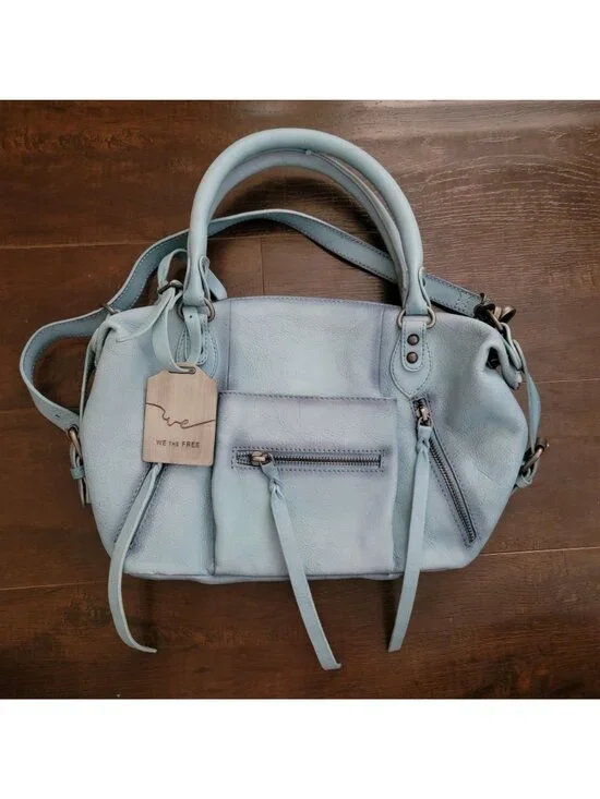 NEW Free People Baby Emerson Tote Womens Sail Blue Leather Boho Contemporary - Picture 2 of 8